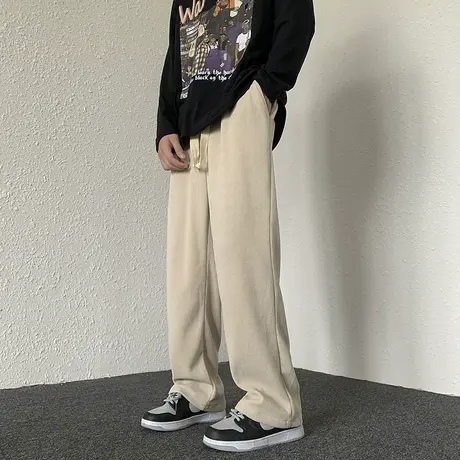 灯芯绒卫裤男士2023新款潮流宽松直筒青少年秋冬季加绒休闲长裤子商品大图