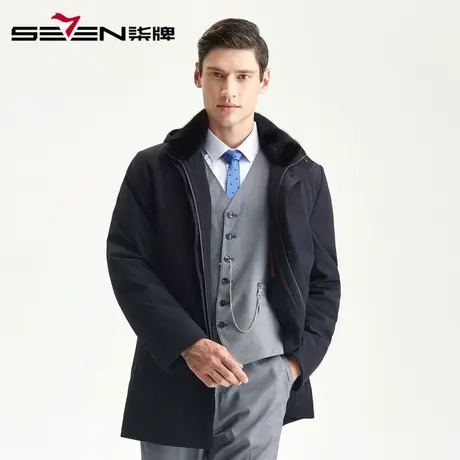 柒牌男装秋冬清仓尼克服商务休闲连帽毛领外套男士中长款大衣图片