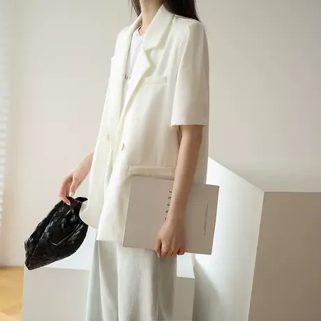 韩版短袖小西装外套女夏薄款西服女上衣短款小个子设计感小众V315图片