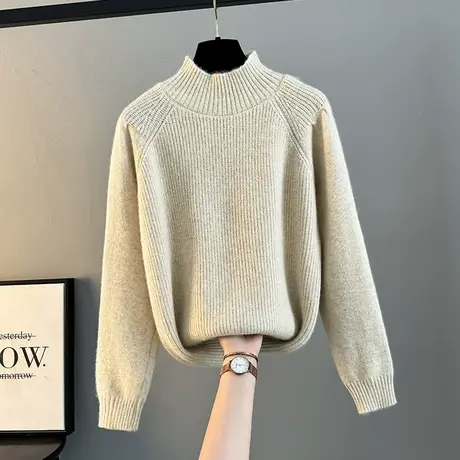 半高领加厚女套头毛衣2023秋冬新款洋气宽松针织衫纯色内搭打底衫图片