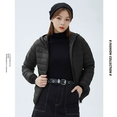 [商场同款]唐狮冬季羽绒服女连帽基础短款轻薄羽绒纯色休闲外套图片