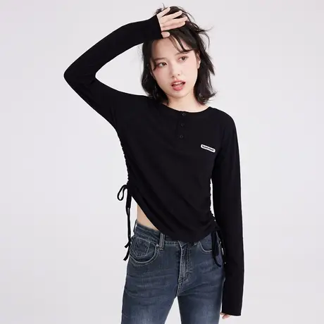 早秋小众独特别致设计短款内搭小上衣女长袖2022新款美式复古t恤商品大图