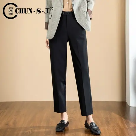 黑色直筒裤女百搭显瘦休闲西装裤2024春款新款胖mm烟管裤九分裤子图片