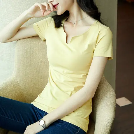 雀后夏季新款上衣服黄色短袖T恤女纯色学生宽松韩版半袖白色百搭图片