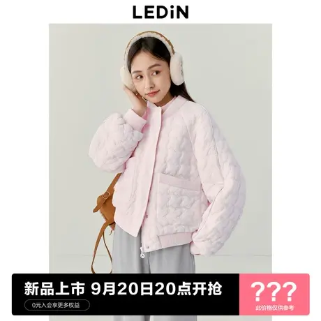 [预]乐町拼接棒球领棉服23秋冬新款方格绗缝衬衫式外套火山岩外套图片