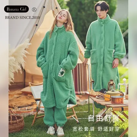 Bananagirl情侣睡衣秋冬款睡袍长款珊瑚绒加厚加绒睡裤家居服女套商品大图