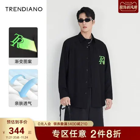 TRENDIANO官方潮牌男装秋季新款印花休闲潮流长袖衬衫外套男商品大图