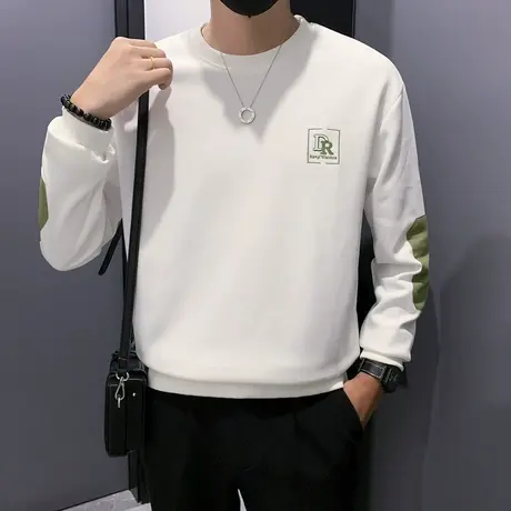 卫衣男冬季2023年ins潮牌拼色套头体恤加绒保暖长袖T恤打底上衣商品大图