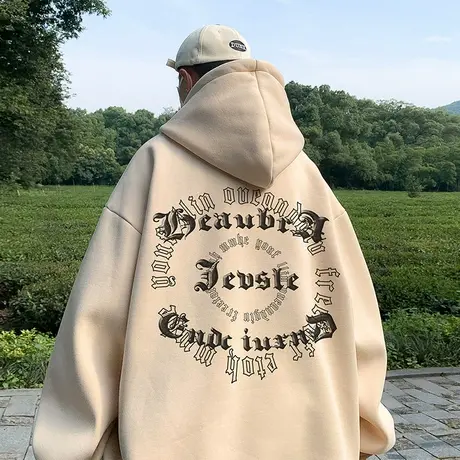 春季新款美式字母印花连帽套头卫衣男2024潮流设计感宽松休闲外套商品大图