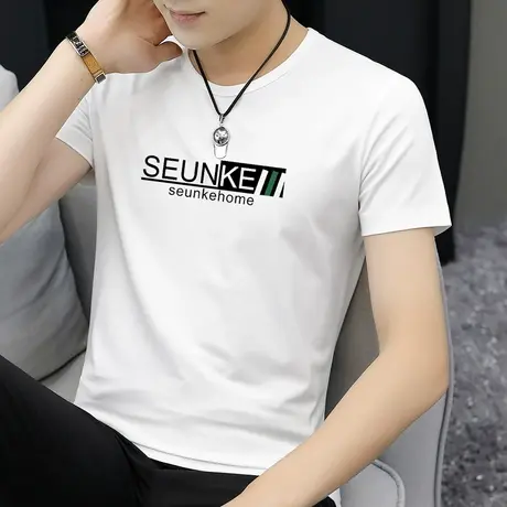 莫代尔白色t恤男短袖冰丝冰感体恤圆领上衣服男夏季半袖潮牌潮流商品大图