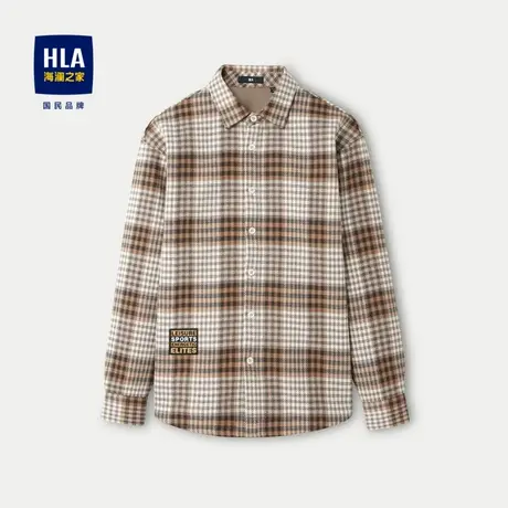 HLA/海澜之家保暖长袖衬衫2023秋冬新款方领格纹色织布上衣男商品大图