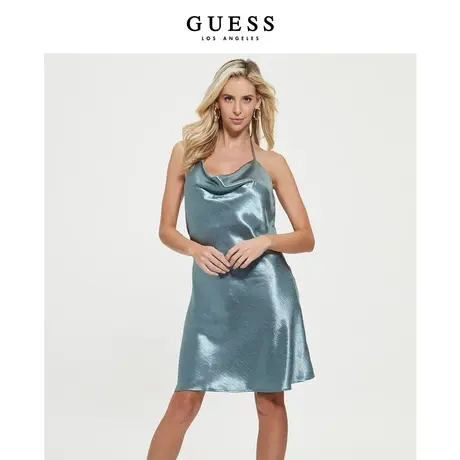 【38上新季】GUESS  女甜辣精致修身气质亮面挂脖吊带连衣裙图片