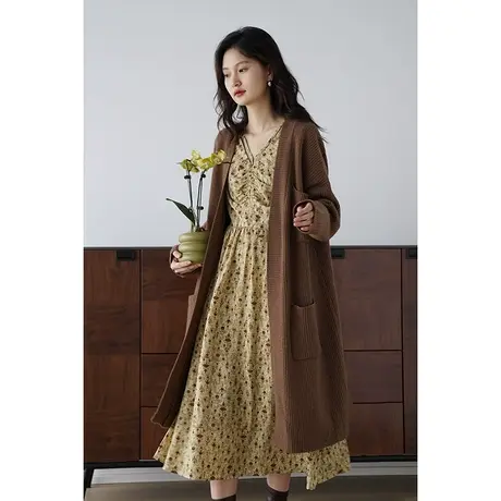 嘉茱莉2023秋季新款1OO羊毛针织开衫外套女长款宽松针织羊毛衫图片