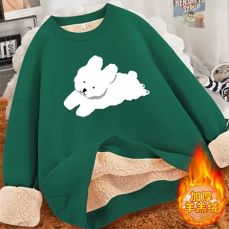 2023新款秋冬季羊羔绒圆领卫衣女加绒加厚款慵懒风显瘦百搭外套女商品大图