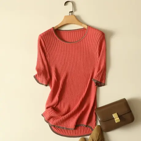 冰丝针织衫女短袖2024春装新款宽松显瘦韩版洋气短款T恤薄款上衣商品大图