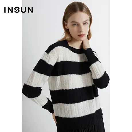 INSUN恩裳奥莱冬季撞色条纹不规则毛织衫商品大图