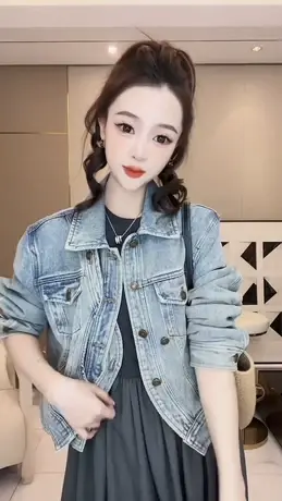 不规则门襟牛仔短外套韩版宽松水洗牛仔小个子春ins复古时尚上衣图片