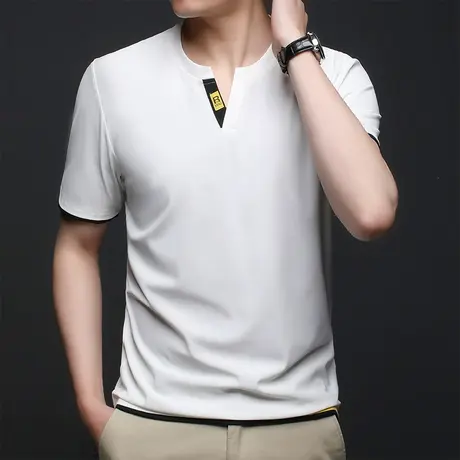 春夏季冰丝弹力短袖男士T恤透气潮牌夏装百搭半袖衣服男生五分袖图片