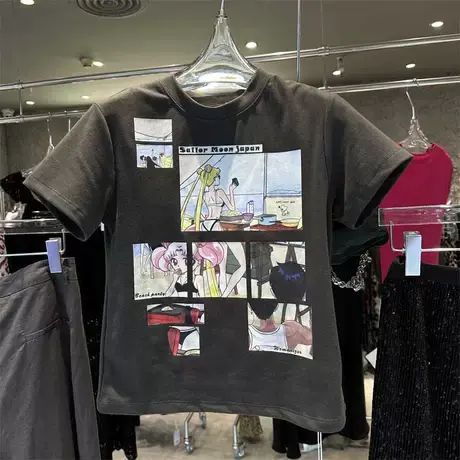 东大门2023夏季新款韩版时尚设计感宽松显瘦卡通印花短袖T恤图片