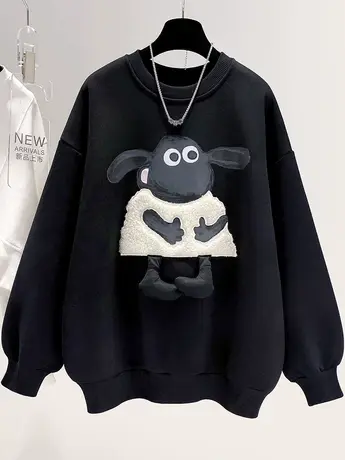 加绒卫衣圆领2022秋季新款宽松秋冬中长款加厚外套上衣ins潮女装商品大图