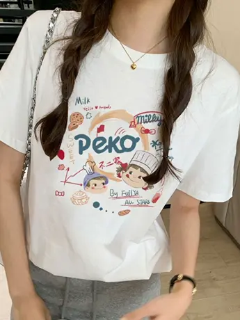 白色仿棉短袖t恤女2023新款欧货夏季小众设计感胖mm遮肚藏肉上衣商品大图