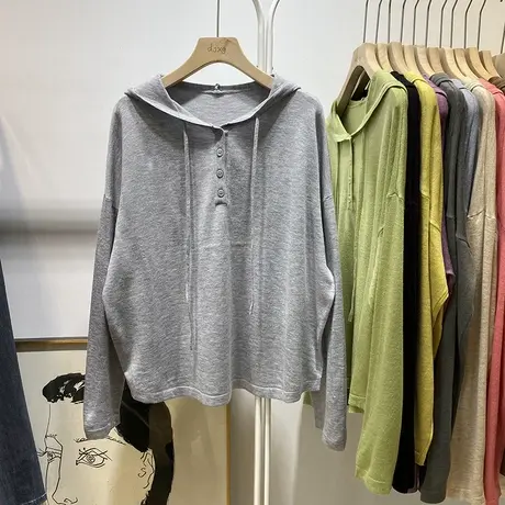 连帽长袖T恤女初秋季2024新款宽松百搭外穿秋衣打底衫上衣服潮ins商品大图