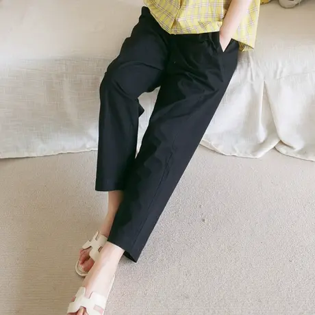 【买一送一】夏新品全棉砂洗宽松显瘦长裤大码松紧腰休闲裤商品大图