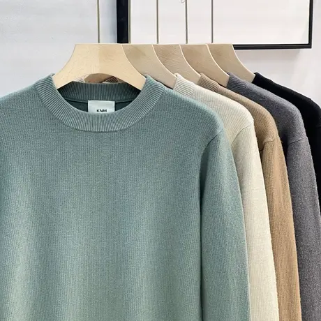 含羊毛打底衫男秋冬季仿羊绒圆领修身保暖线衣内搭毛衣男士针织衫商品大图