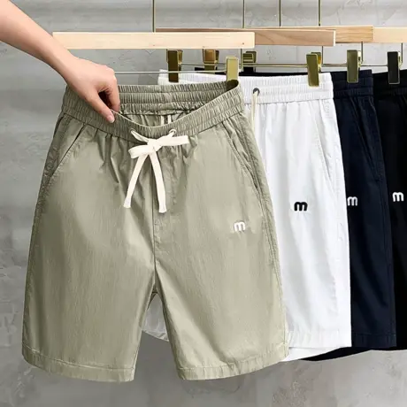 冰丝男士短裤夏季薄款松紧腰休闲裤潮流五分裤男直筒透气外穿中裤商品大图