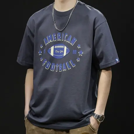 重磅短袖t恤男23新款半袖上衣胖子潮牌大码男装男士美式体恤男款商品大图