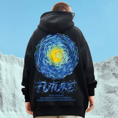 加肥加大码oversize加绒卫衣男连帽潮牌套头胖子潮流情侣装秋冬款图片