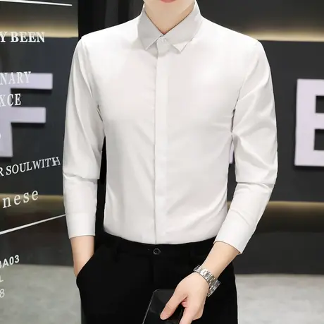 长袖衬衫男士春秋季新款轻商务职业正装休闲免烫修身版高级感衬衣图片