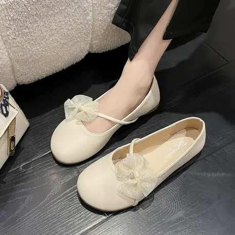 法式晚风单鞋温柔配裙子平底软底2023年秋冬新款蝴蝶结仙女风瓢鞋商品大图