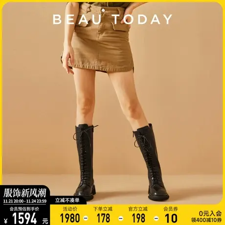 BeauToday骑士靴黑色直筒靴秋季女靴2024新款法式长筒靴高跟靴女图片