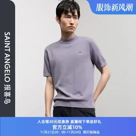 报喜鸟2023秋季男时尚休闲半高领短袖羊毛衫修身亲肤透气针织衫男图片