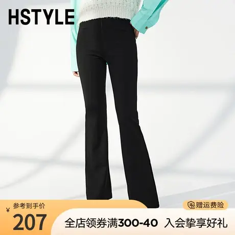 韩都衣舍2023春季新款女装黑色休闲裤喇叭裤微喇显瘦百搭NFD0274商品大图