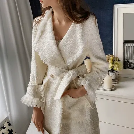 粉红大布娃娃毛呢大衣女中长款过膝2021新款秋冬洋气呢子气质外套图片