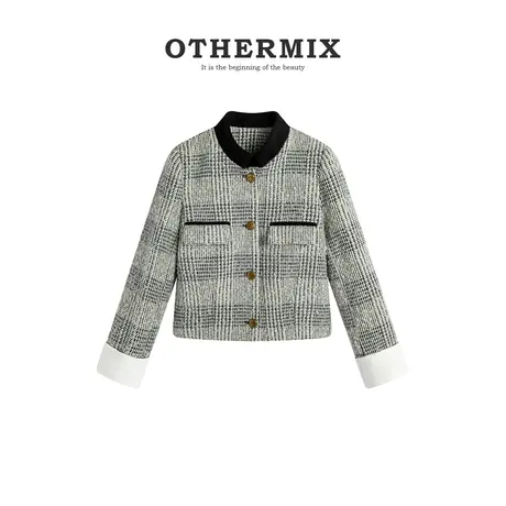 othermix小香风外套女2024春秋新款高级感外套宽松百搭女士上衣短图片