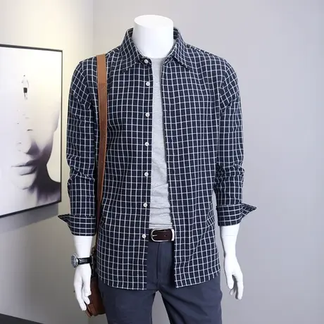 格慕施秋冬季男士长袖衬衫韩版潮流休闲格子宽松衬衣外套上衣帅气商品大图