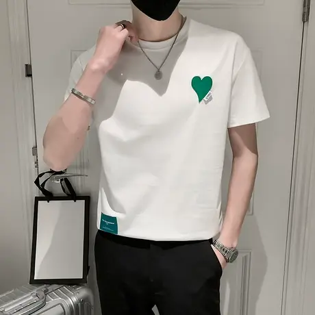 时尚短袖T恤夏季潮牌半截袖痞帅圆领上衣2023新款男装ins潮流半袖商品大图