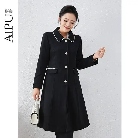 爱朴大码女装2024春新款胖mm时尚减龄显瘦钉珠设计中长款大衣外套图片