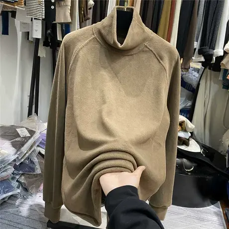 毛绒绒中长款加绒加厚打底衫女秋冬内搭遮屁股长袖t恤鲨鱼裤外穿图片