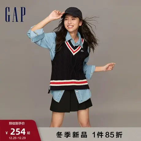 Gap女装早春LOGO学院风V领针织背心马甲时尚高级宽松毛衣836384图片