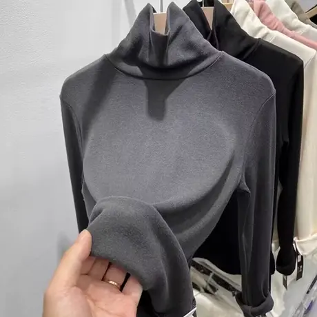 高领德绒打底衫女韩版ins潮百搭修身长袖T恤春秋2024新款上衣内搭商品大图