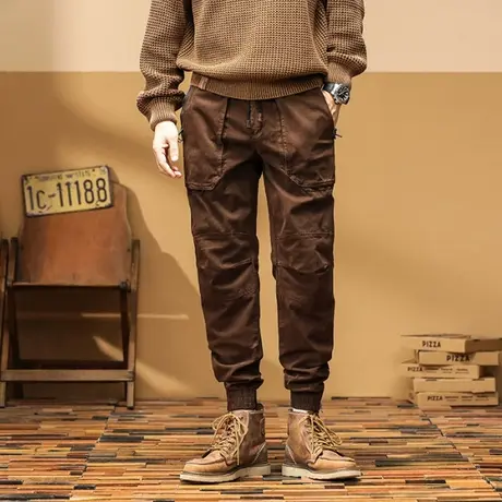 时尚男装潮流男裤子束脚工装裤百搭宽松多口袋迷彩工装裤休闲男装图片