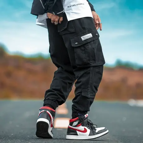 Nuthink港风国潮潮流ins多口袋工装裤男潮青年宽松大码束脚裤春季商品大图