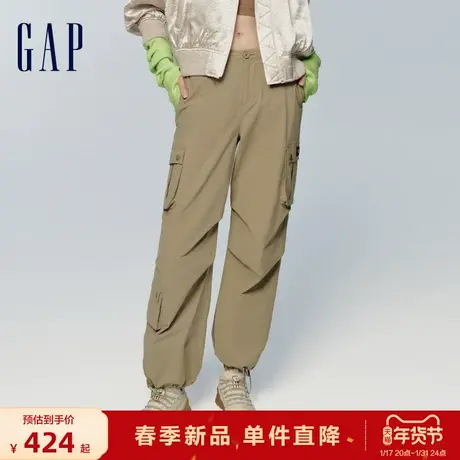 【欧阳娜娜同款】Gap女装2024春季抽绳长筒阔腿中腰工装裤872632商品大图