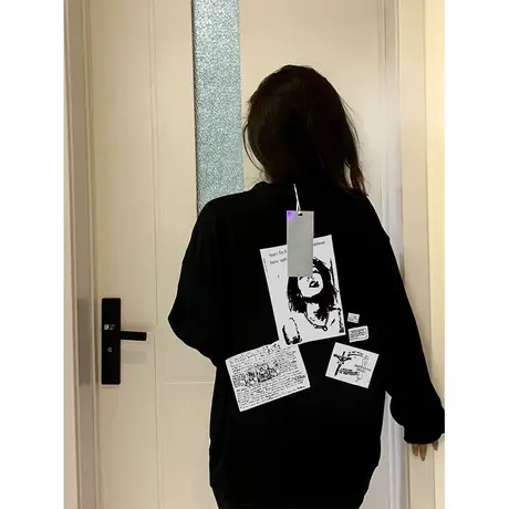 oversize落肩早秋卫衣女ins潮牌宽松春秋薄款设计感chic港风上衣图片