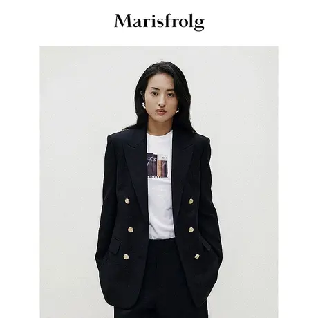 【商场同款】玛丝菲尔2023年秋季新款黑色美利奴羊毛职业西装外套图片