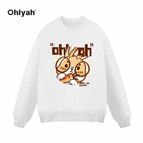 Ohlyah卡通兔子圆领情侣卫衣男女同款oversize小众潮牌无帽上衣商品大图